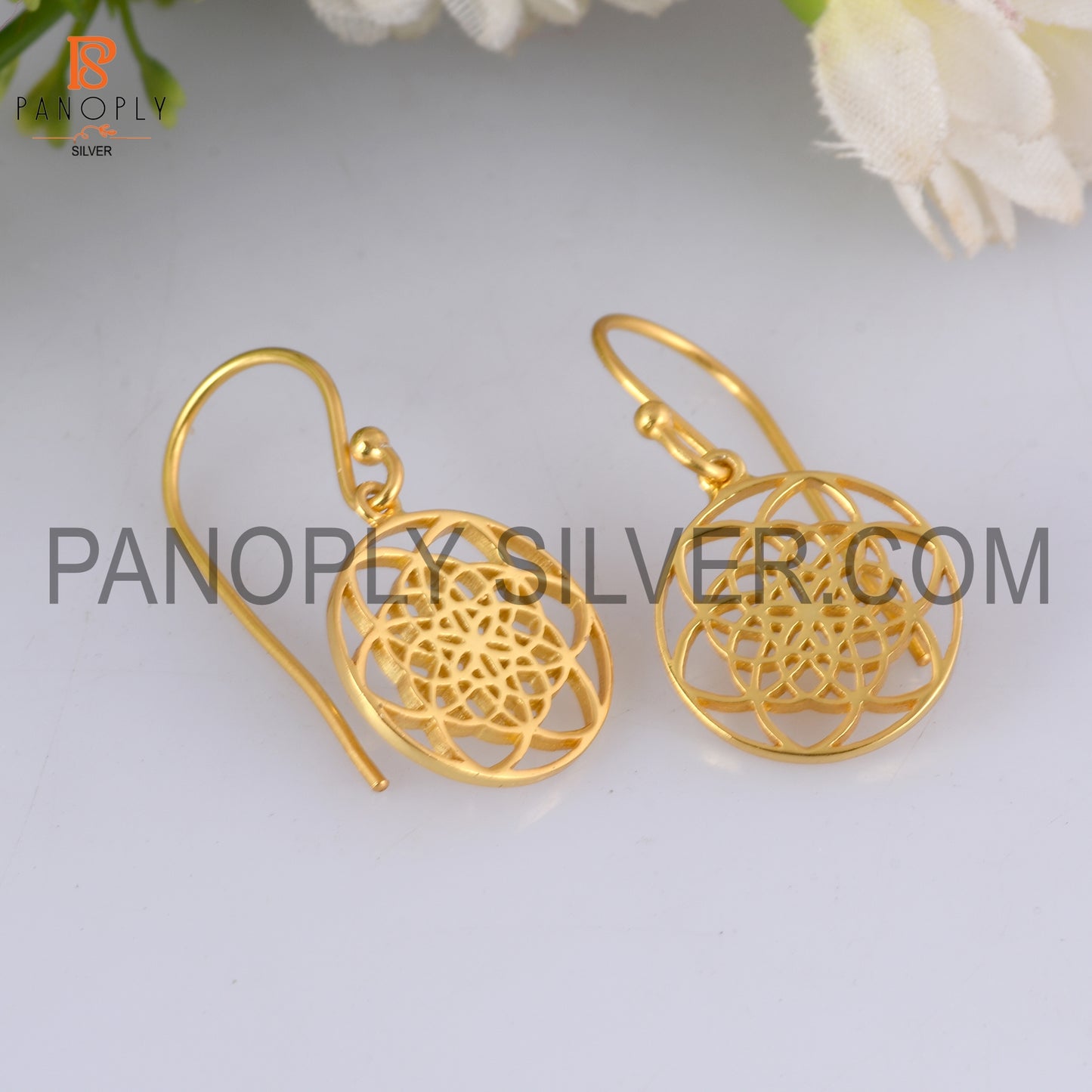 925 Sterling Silver Mandala Gold Earrings