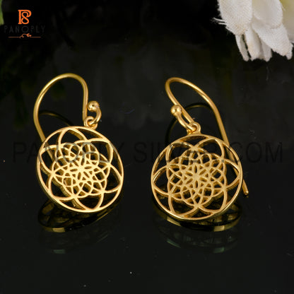 925 Sterling Silver Mandala Gold Earrings