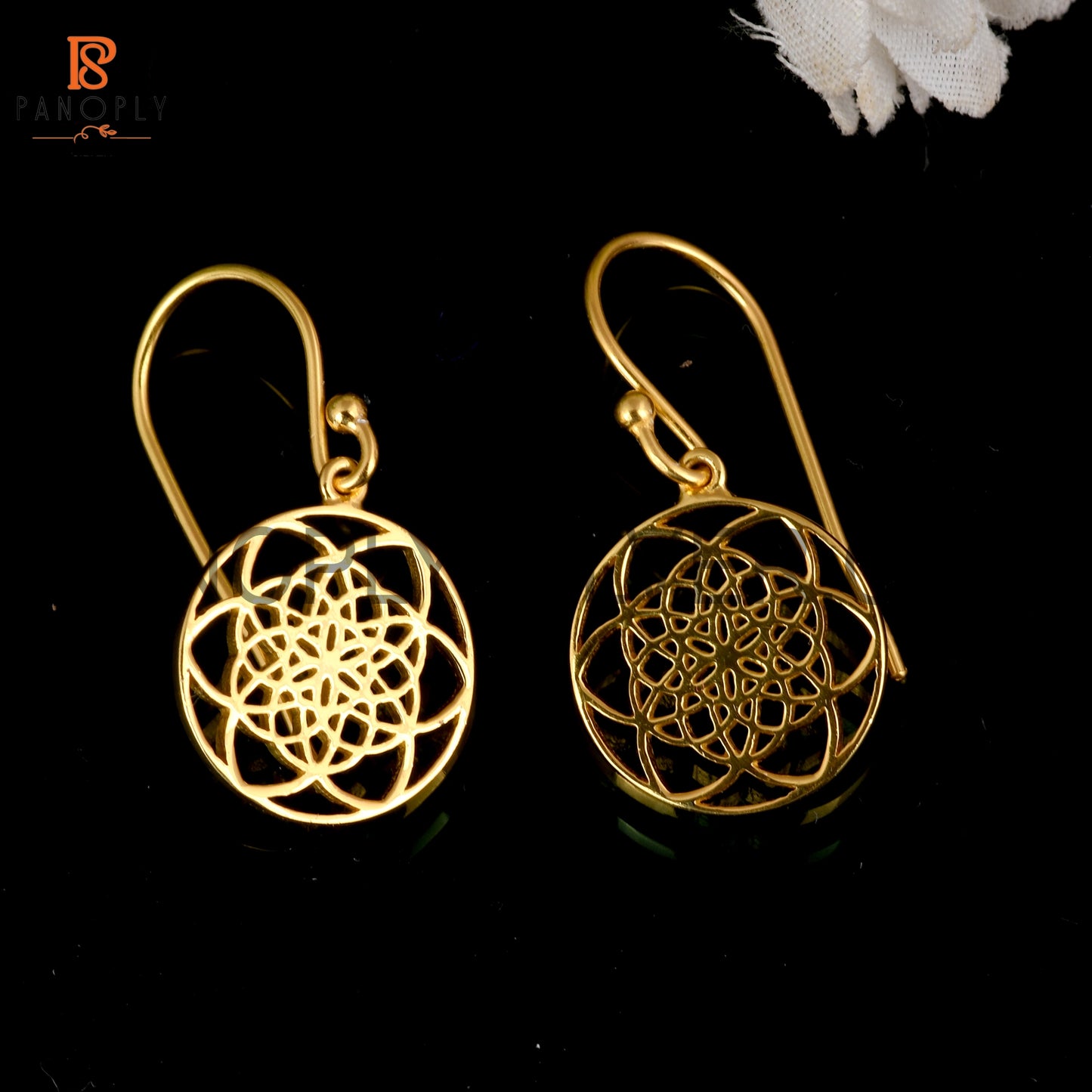 925 Sterling Silver Mandala Gold Earrings