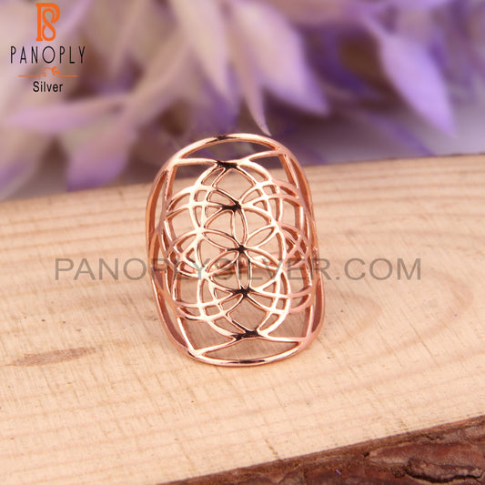 Flower 925 Sterling Silver Rose Gold Plated Mandala Rings