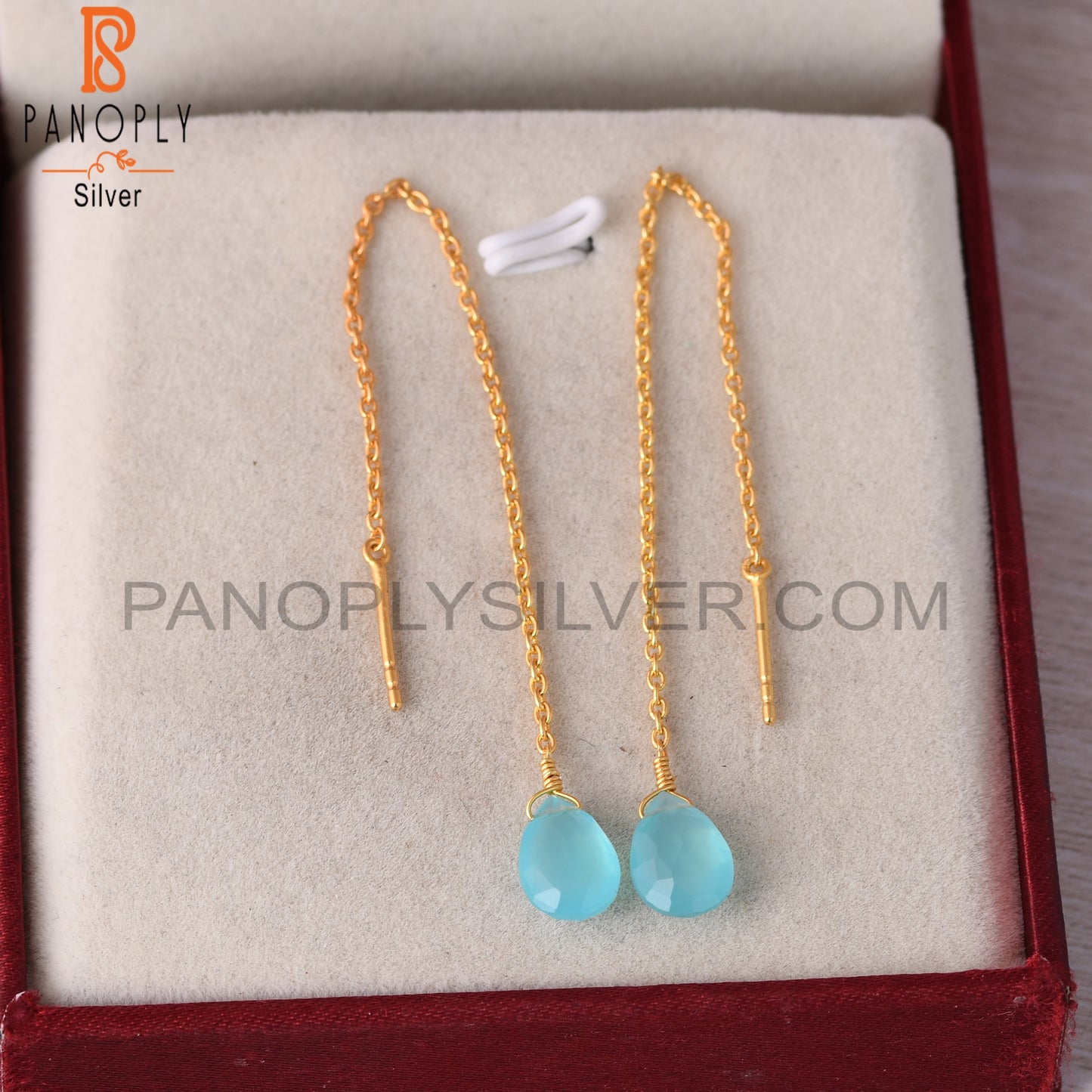 Cable Chain Drop Aqua Chalcedony Earrings