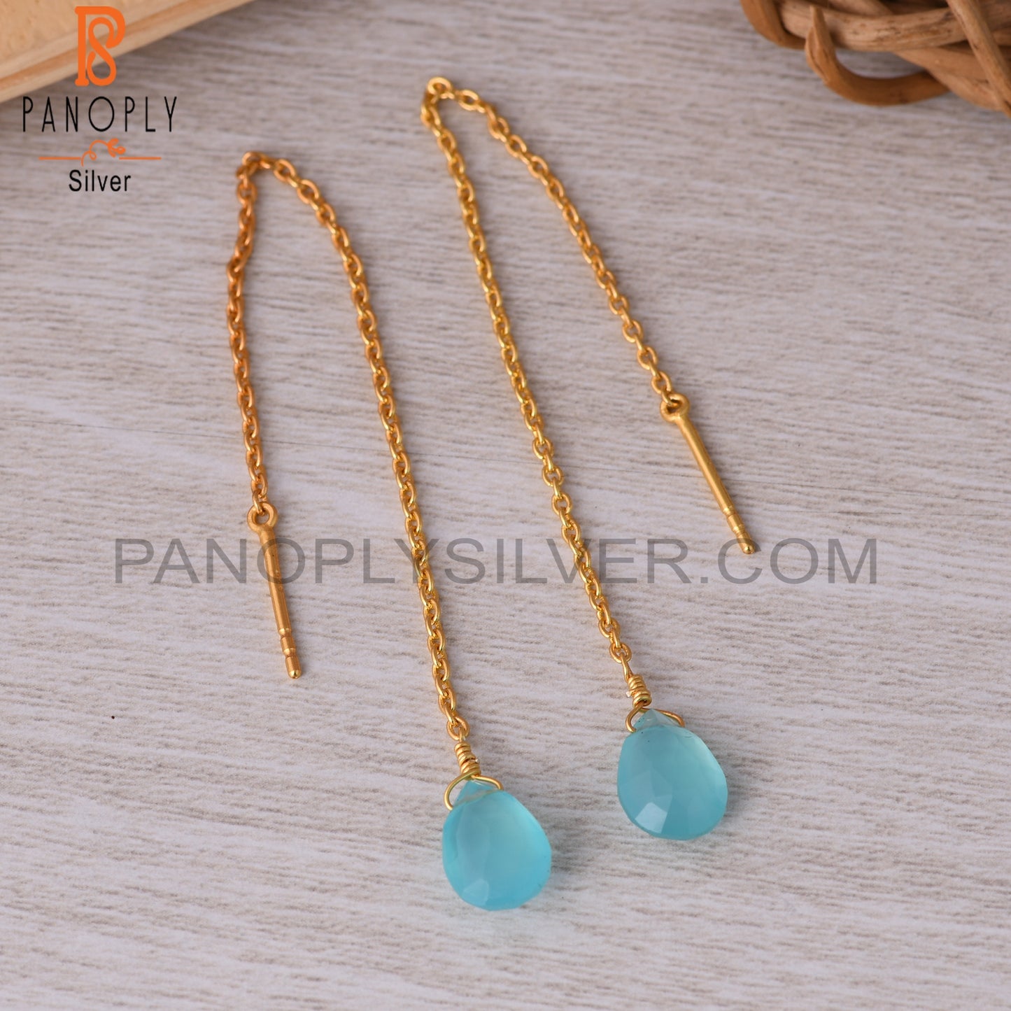 Cable Chain Drop Aqua Chalcedony Earrings