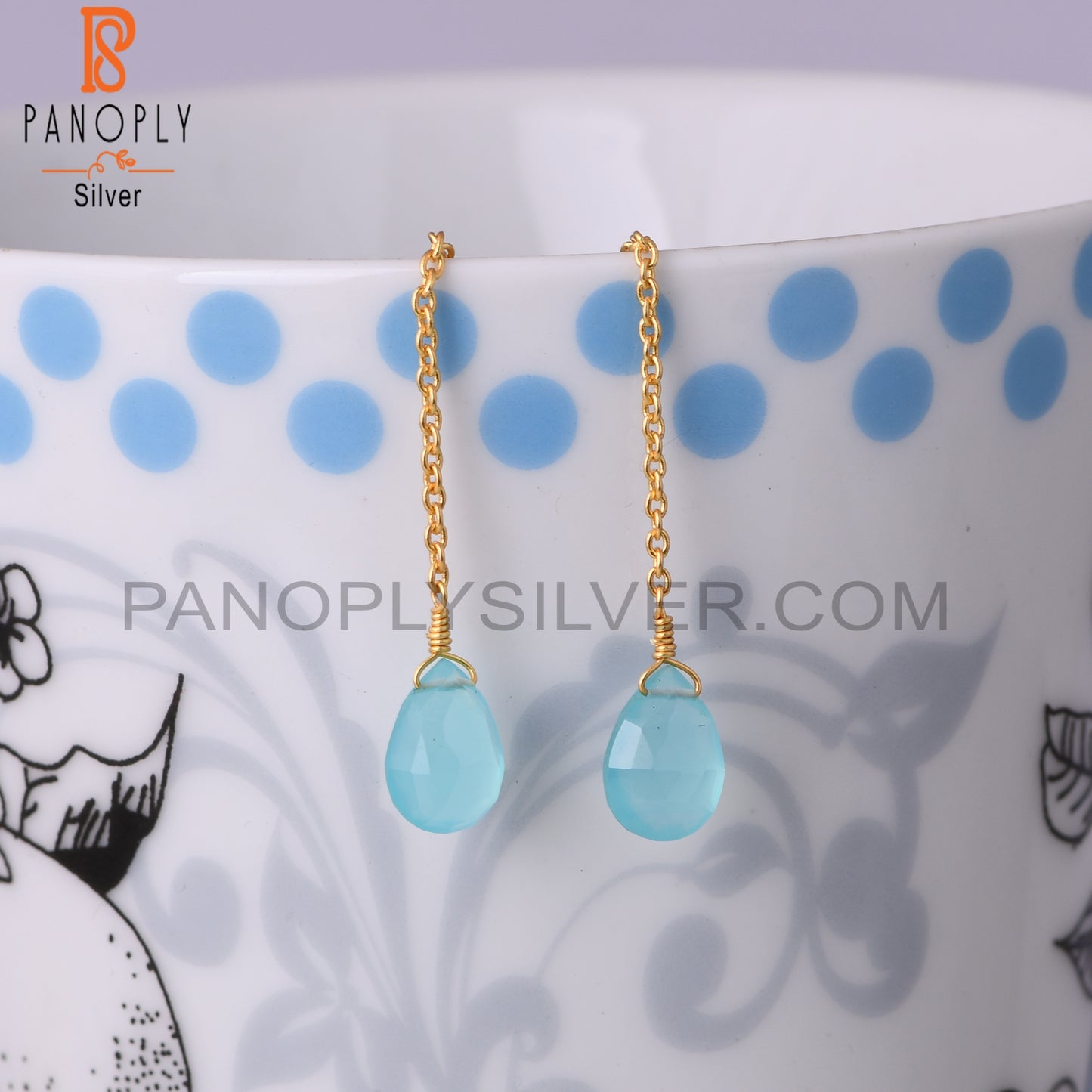 Cable Chain Drop Aqua Chalcedony Earrings