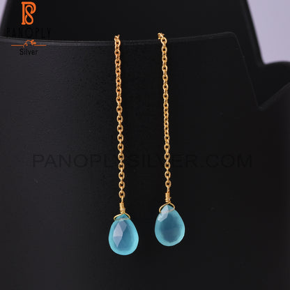 Cable Chain Drop Aqua Chalcedony Earrings