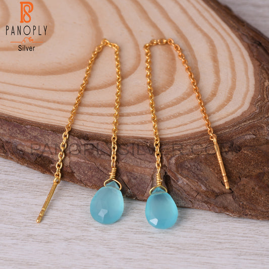 Cable Chain Drop Aqua Chalcedony Earrings