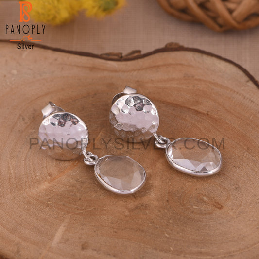 925 Crystal Quartz Hammered Disc Earrings