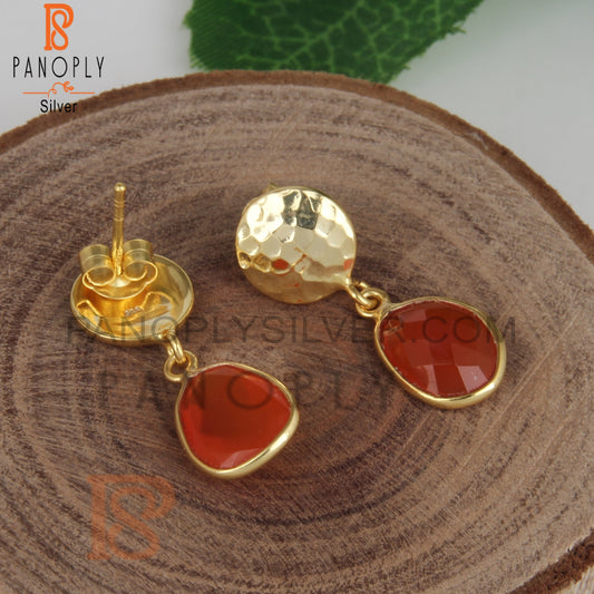 Carnelian 925 Sterling Silver Girls Gold Disc Earrings