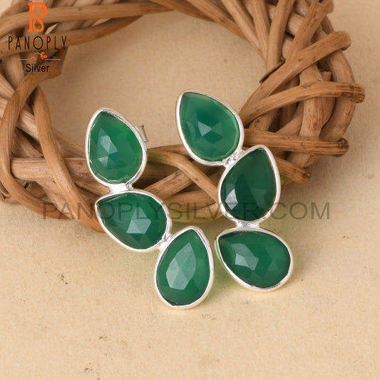 Green Onyx Gemstone Leaf Earrings Jewelry