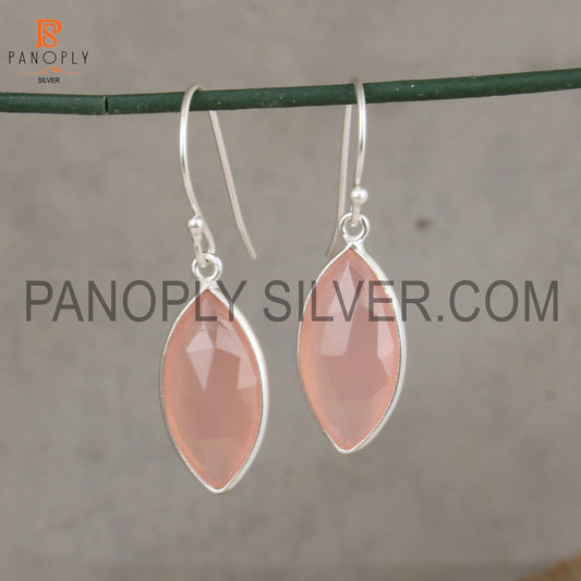 Rose Chalcedony Gem Women's Fine 925 Silver Rose Earrings