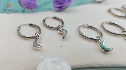 925 Silver Charm Half Moon Hoop Earrings For Women Jewelry