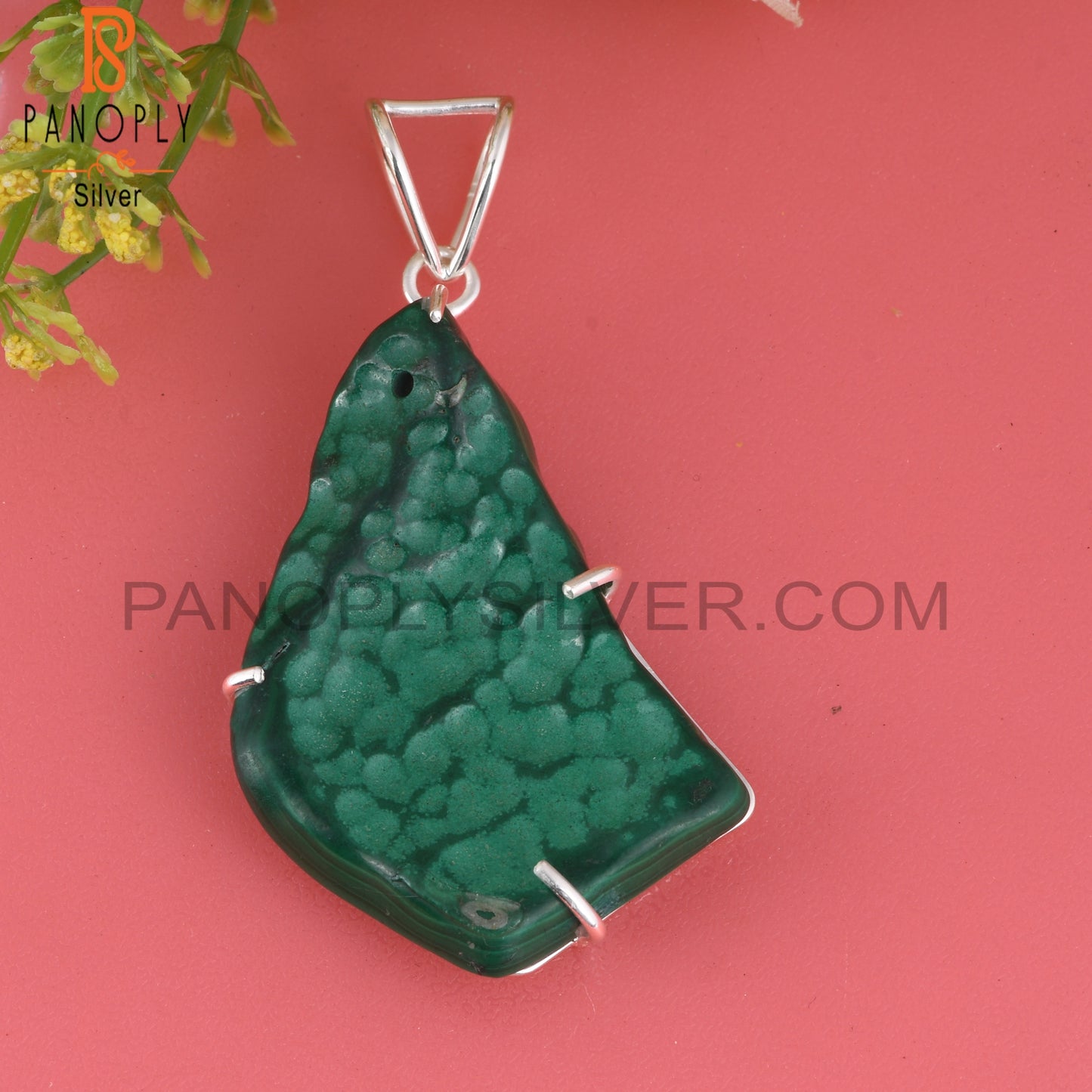 Malachite Rough 925 Sterling Silver Pendant