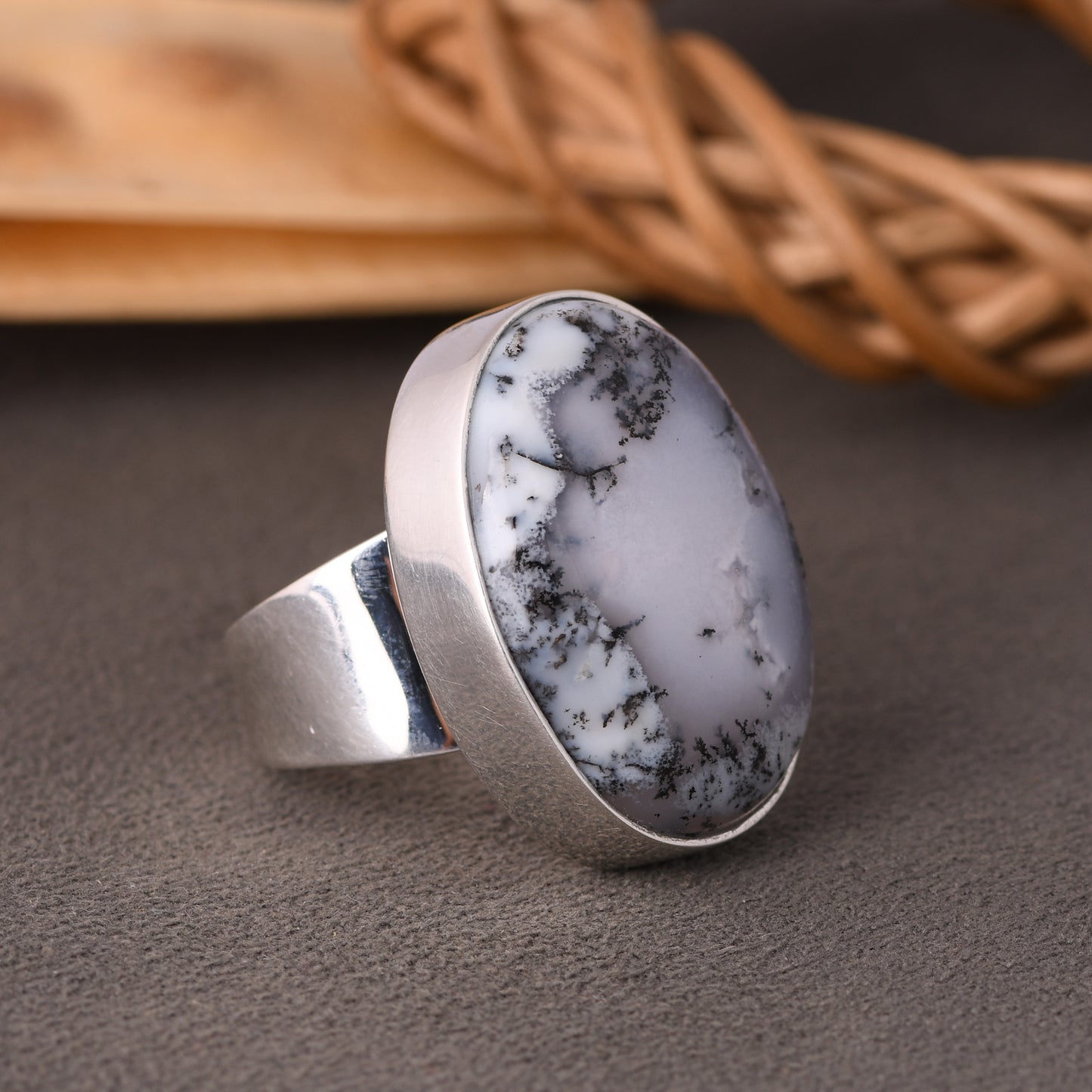 Dendritic Opal 925 Sterling Silver Ring Ring