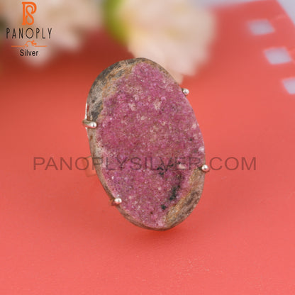 Cobalto Calcite Druzy 925 Sterling Silver Ring