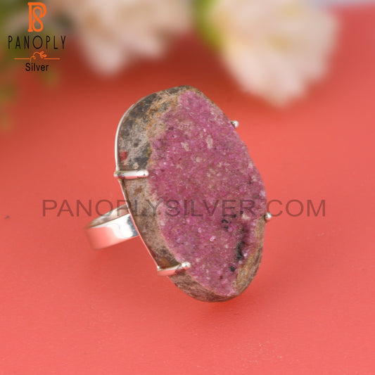 Cobalto Calcite Druzy 925 Sterling Silver Ring