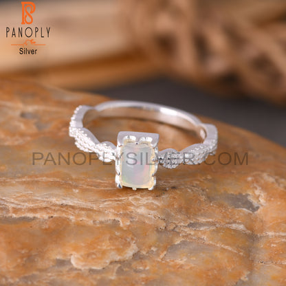 Ethiopian Opal Baguette 925 Sterling Silver Ring