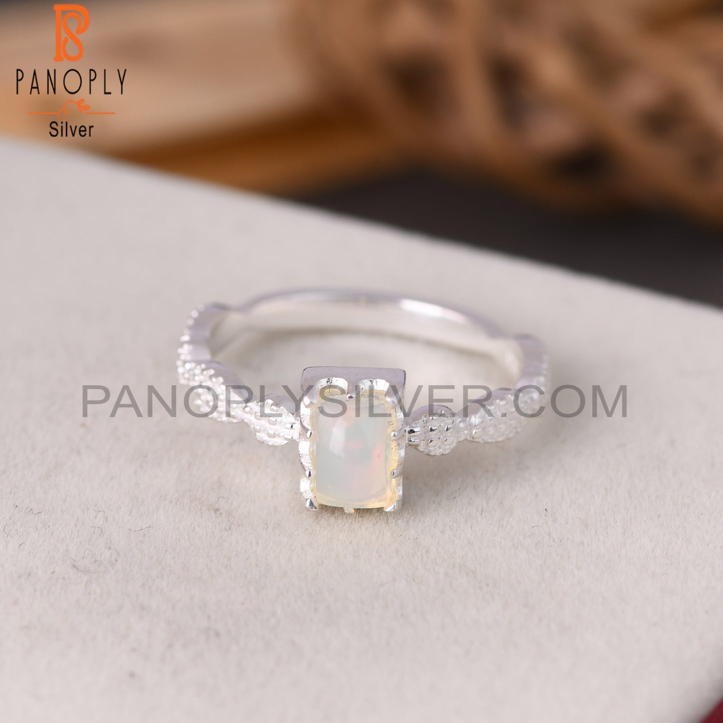 Ethiopian Opal Baguette 925 Sterling Silver Ring