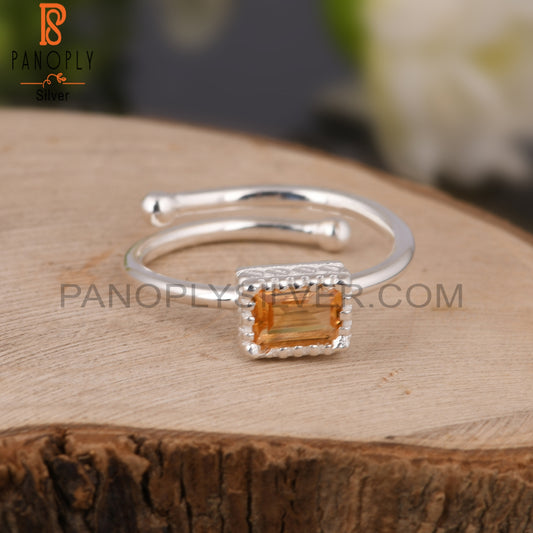 Citrine Beguette Shape 925 Sterling Silver Ring