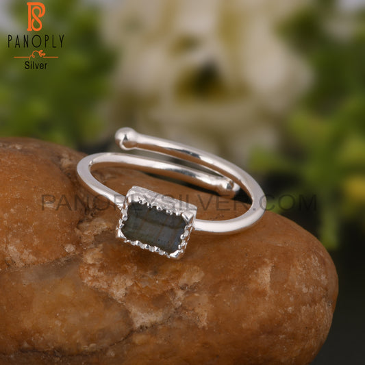 Labradorite Beguette Shape 925 Sterling Silver Ring