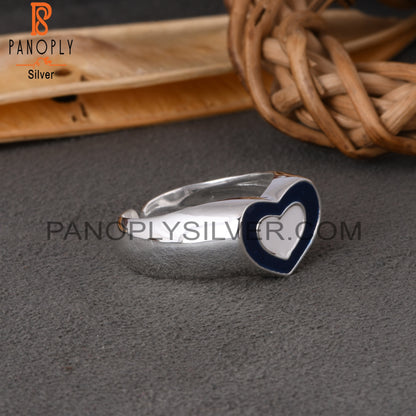 Heart Enamel Blue 925 Sterling Silver Shape Ring