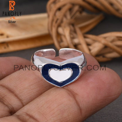 Heart Enamel Blue 925 Sterling Silver Shape Ring