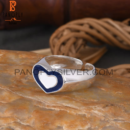 Heart Enamel Blue 925 Sterling Silver Shape Ring