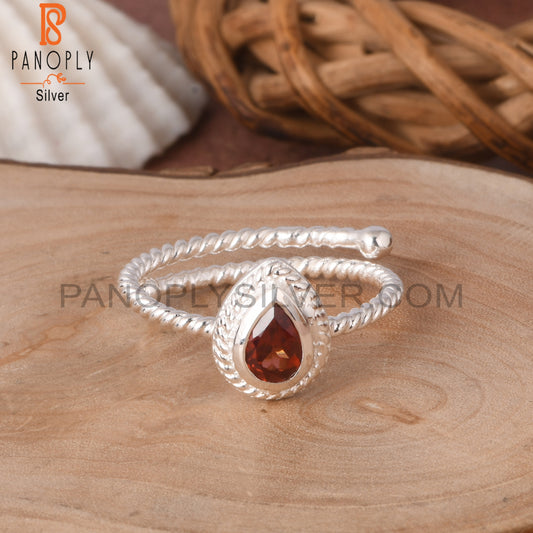 Twist Band Garnet Pear Shape 925 Sterling Silver Ring