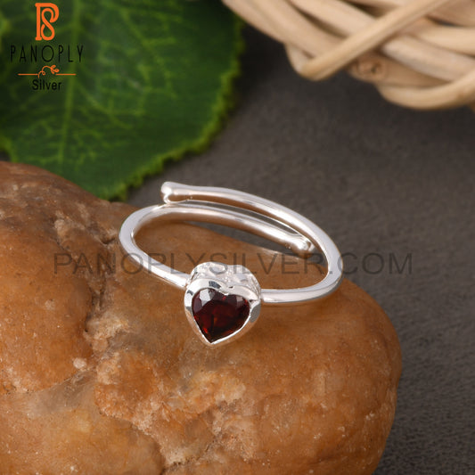 Garnet Heart Shape 925 Sterling Silver Ring