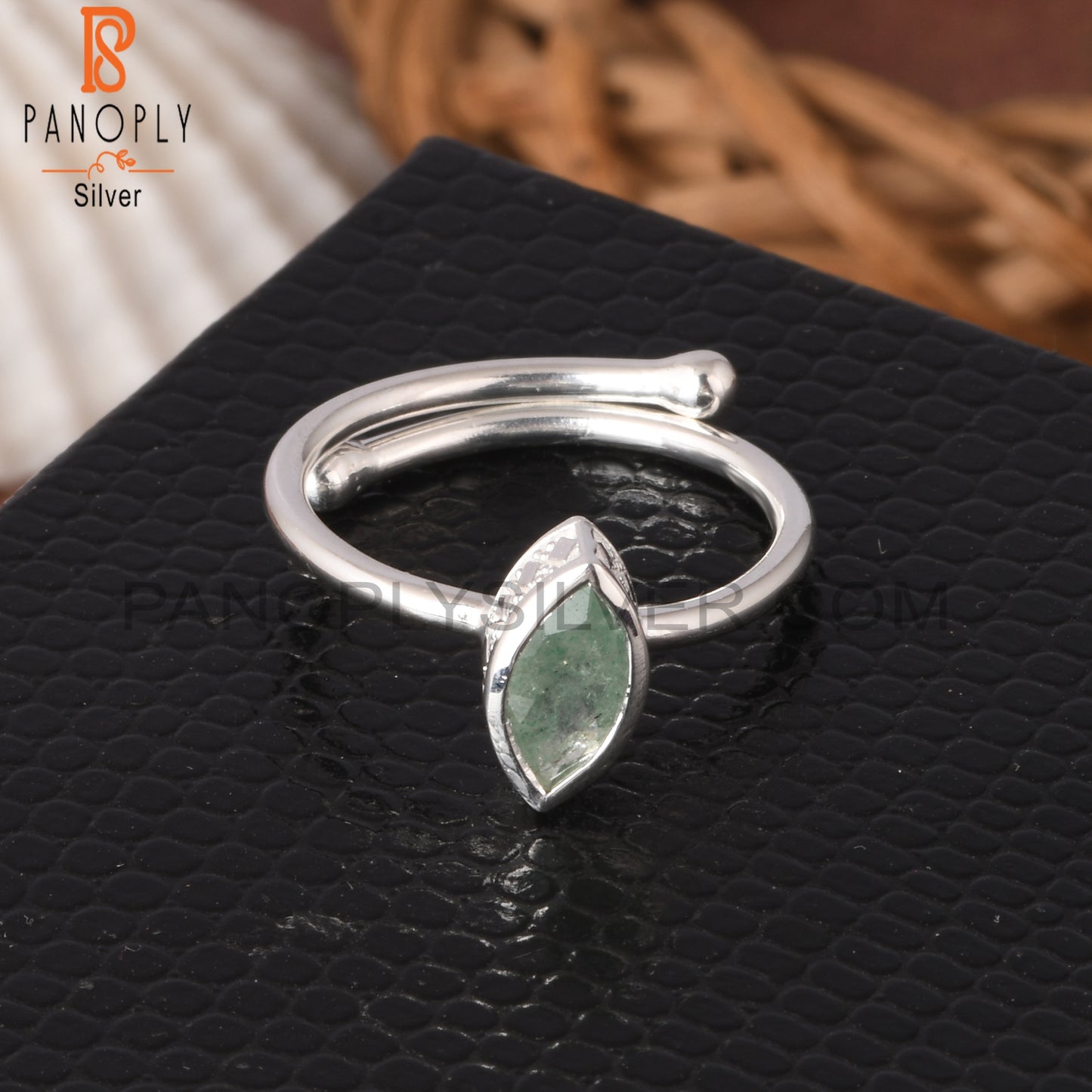 Green Strawberry Quartz Marquise 925 Sterling Silver Ring