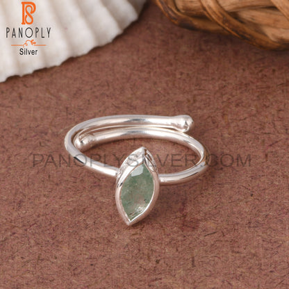 Green Strawberry Quartz Marquise 925 Sterling Silver Ring