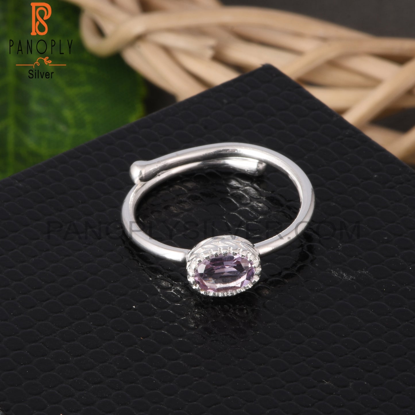 Pink Amethyst Oval Shape 925 Silver Adjustable Ring