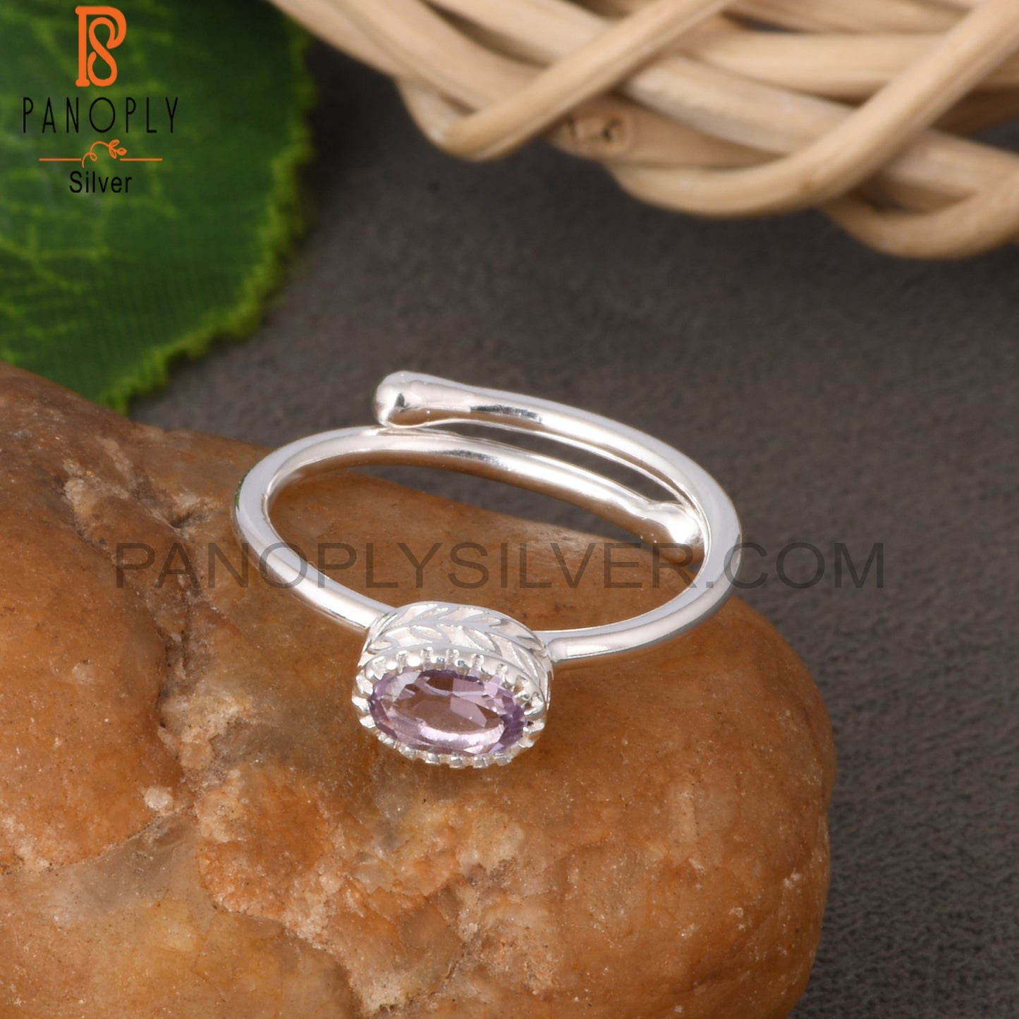 Pink Amethyst Oval Shape 925 Silver Adjustable Ring