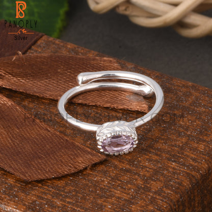 Pink Amethyst Oval Shape 925 Silver Adjustable Ring