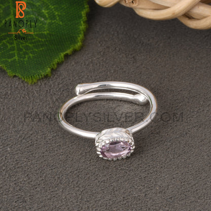 Pink Amethyst Oval Shape 925 Silver Adjustable Ring