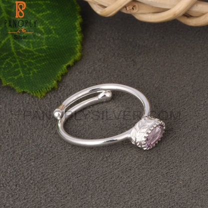 Pink Amethyst Oval Shape 925 Silver Adjustable Ring