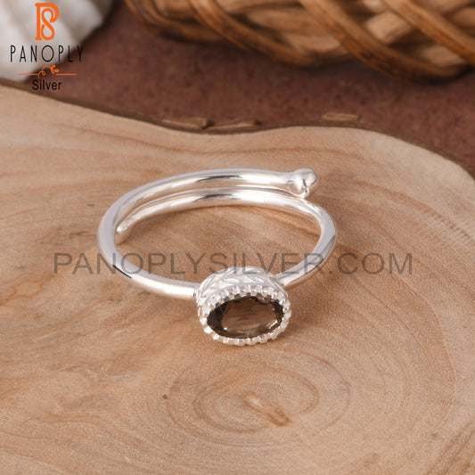 Smoky Oval Shape 925 Sterling Silver Women Adjustable Ring