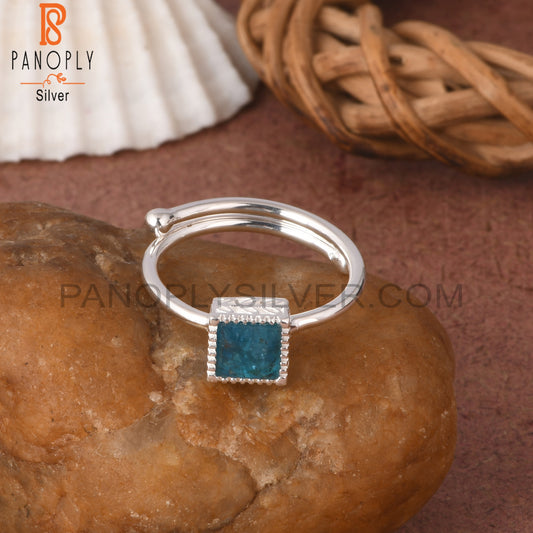 Neon Apatite Square Shape 925 Sterling Silver Ring