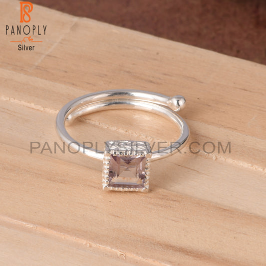 Pink Amethyst Square Shape 925 Sterling Silver Ring