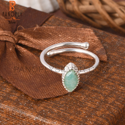 Adjustable Amazonite Marquise Shape 925 Sterling Silver Ring