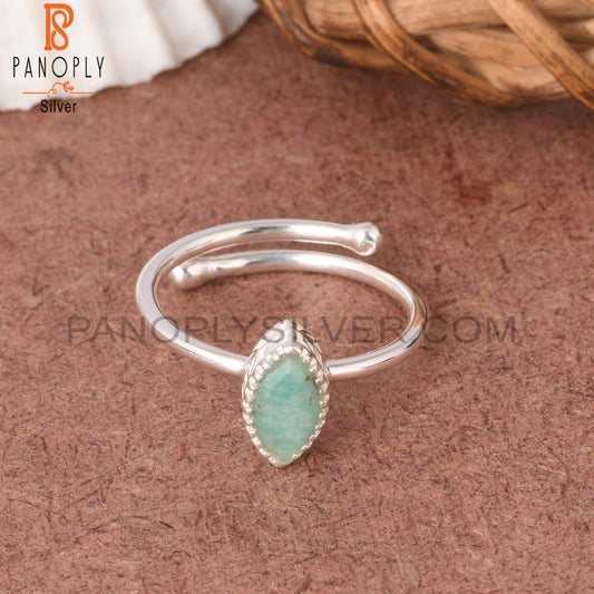 Adjustable Amazonite Marquise Shape 925 Sterling Silver Ring