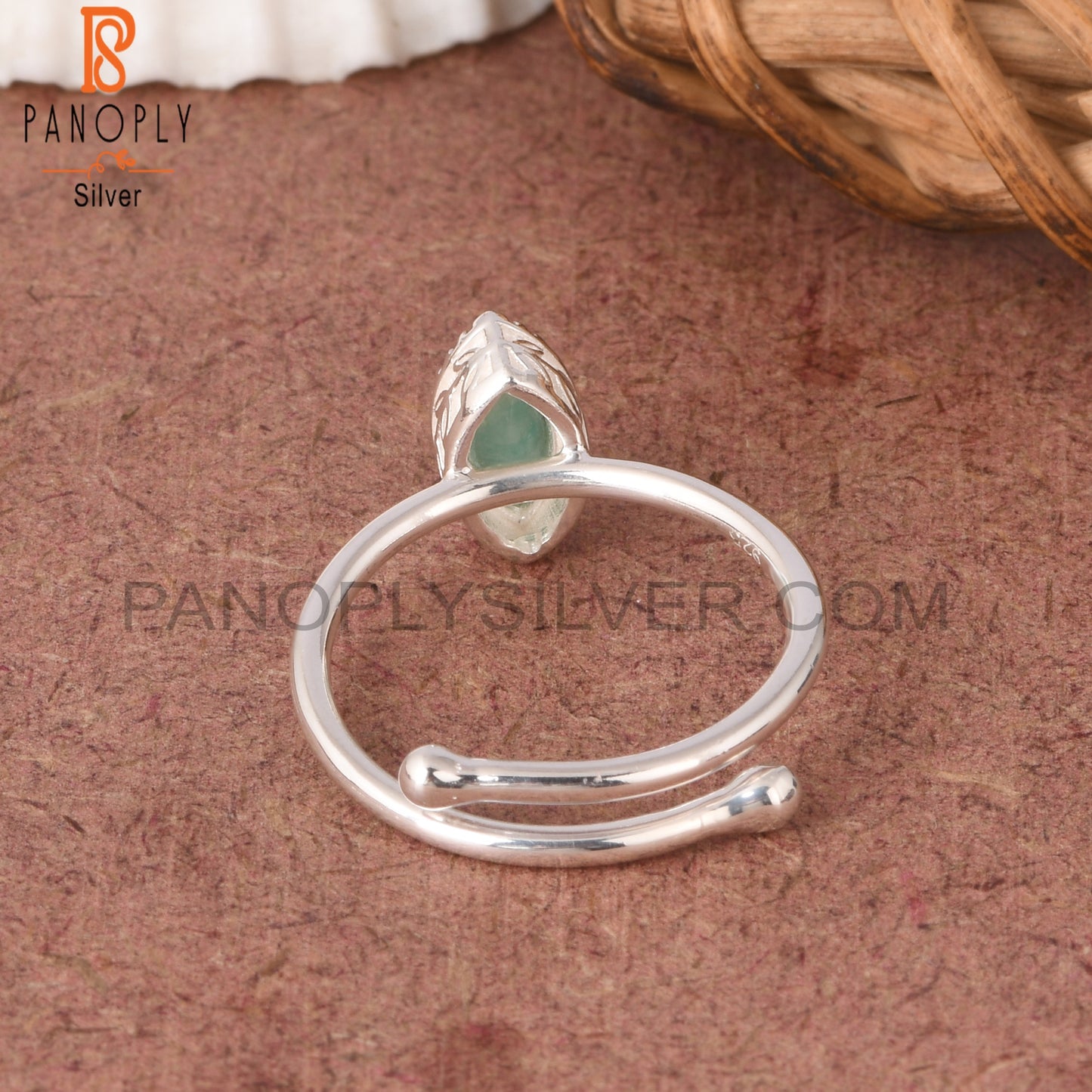 Adjustable Amazonite Marquise Shape 925 Sterling Silver Ring