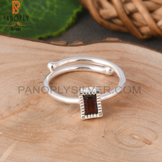 Garnet Baguette Shape 925 Sterling Silver Ring