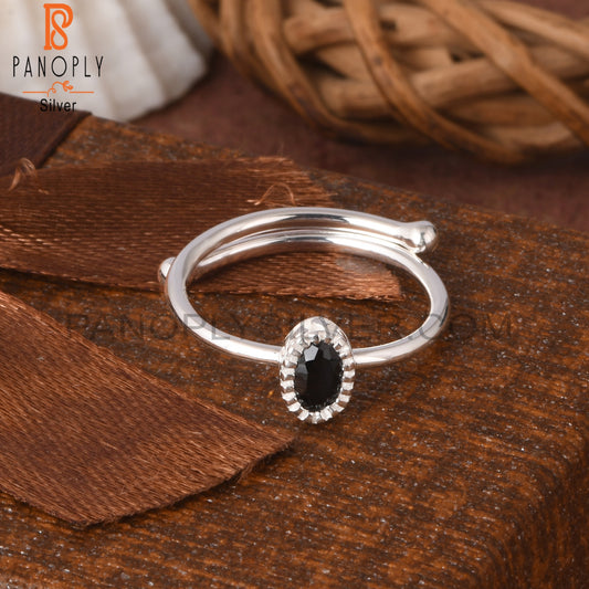 Black Spinel Oval Shape 925 Sterling Silver Ring