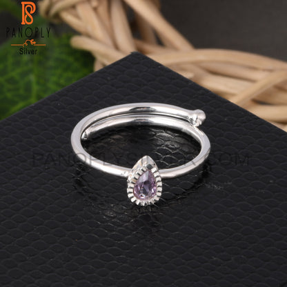 Pink Amethyst Pear 925 Silver Beautiful Adjustable Ring