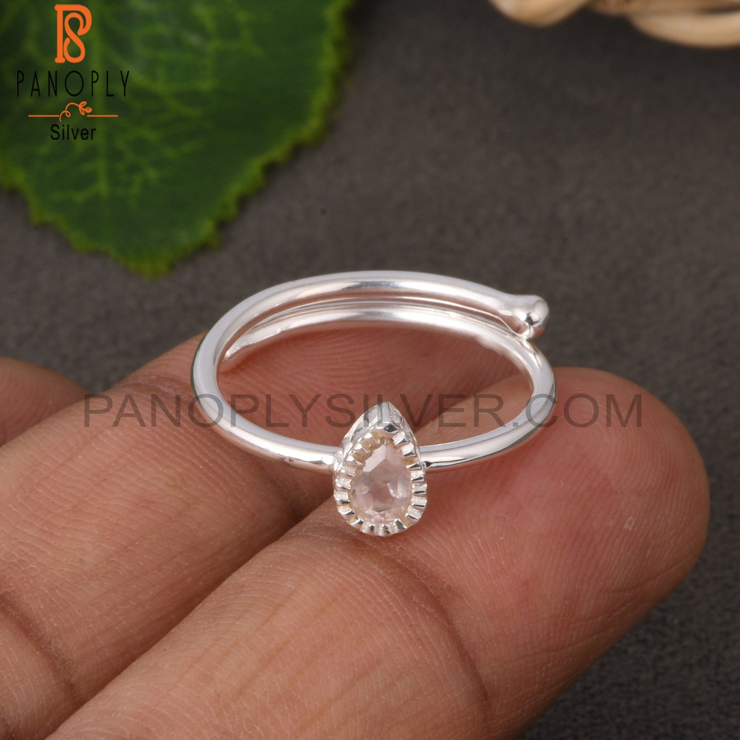 Rose Quartz Pear Shape 925 Sterling Silver Ring