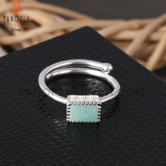 Amazonite Baguette Shape 925 Sterling Silver Ring