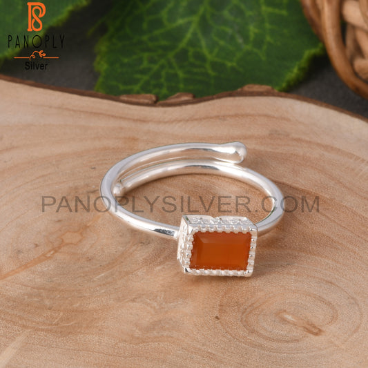 Carnelian Baguette Shape 925 Sterling Silver Ring