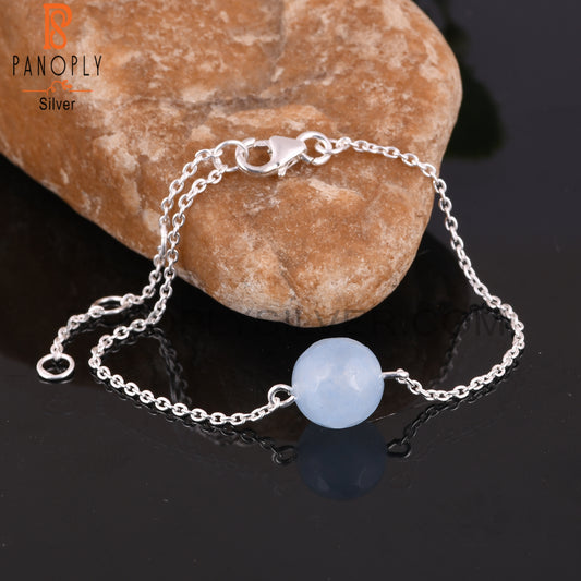 Aqua Chalcedony Round Shape 925 Sterling Silver Bracelet