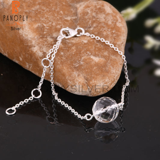 Crystal Quartz Round Shape 925 Sterling Silver Bracelet