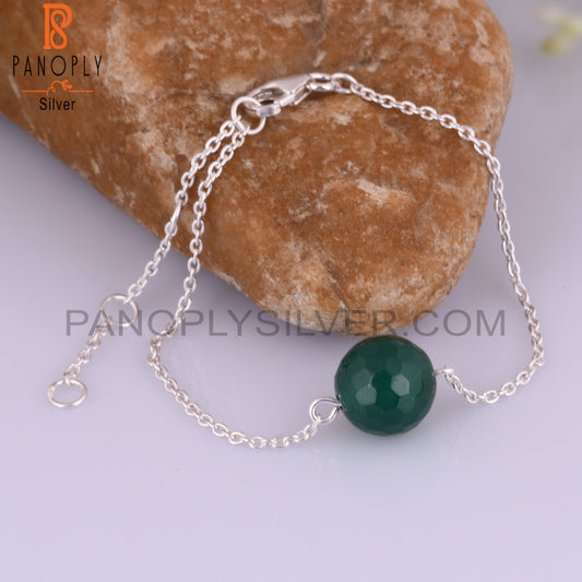 Green Onyx Round Shape 925 Sterling Silver Bracelet