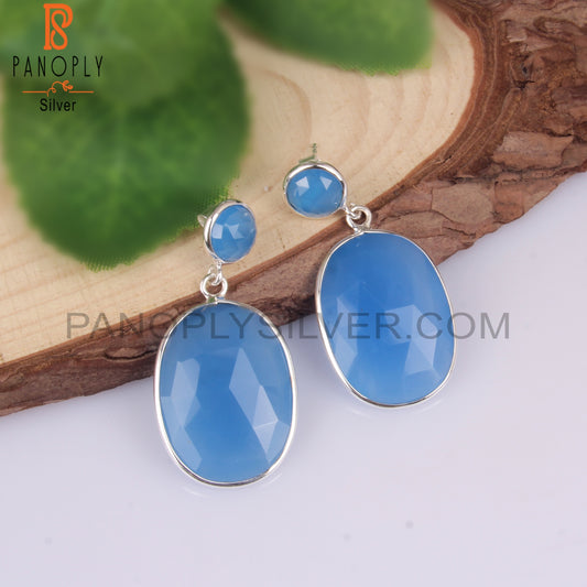 Blue Chalcedony 925 Sterling Silver Drop Earrings